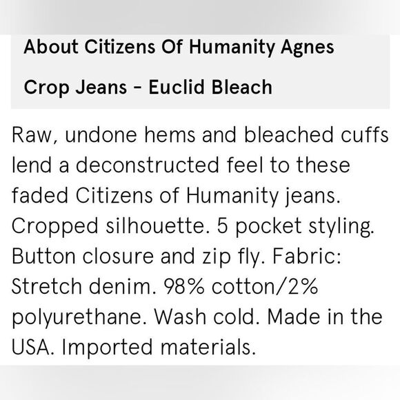 NEW 27 Citizens Of Humanity STRETCH Agnes Avedon Bleach Raw Edge Jeans NWOT - Picture 2 of 15